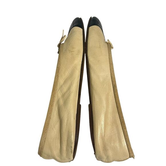 Chanel Classic Cream & Black Black Leather CC Cap Toe Ballet Flats Size 7 Women’ - Picture 4 of 5